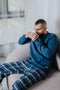 Men Winter Pajama Set Petroleum T-shirt + Blue shades x Black Checkered pant
